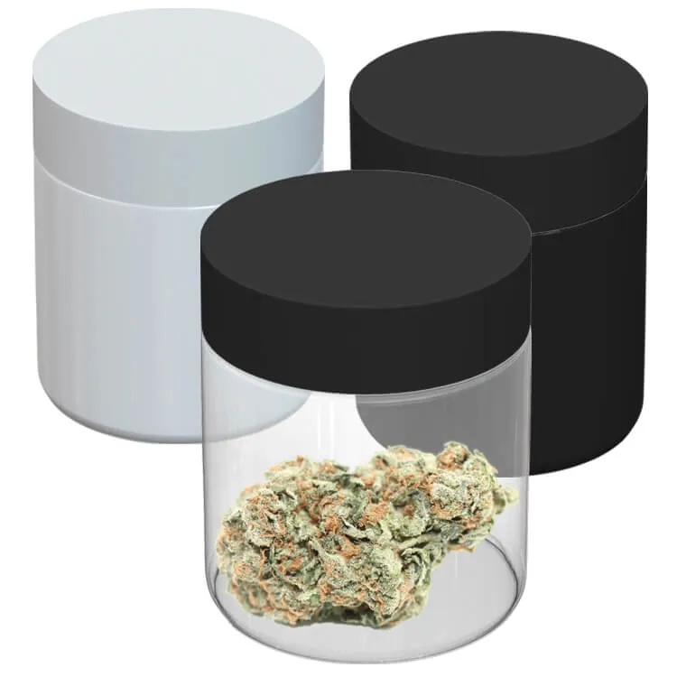 3 Oz Custom Print Glass Jars Three customizable glass jars, clear, white and black with different logo placements