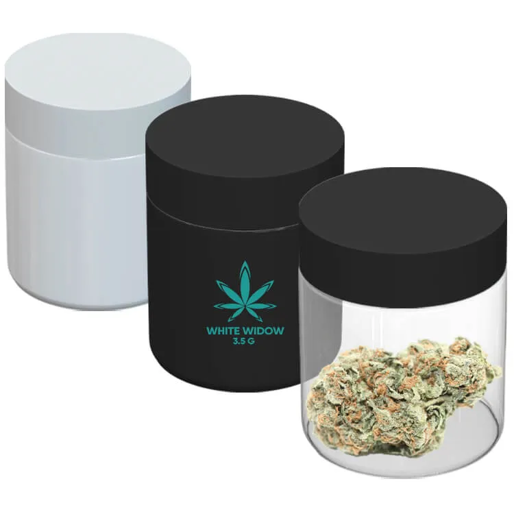 3 Oz Custom Print Glass Jars Three customizable glass jars, clear, white and black with different logo placements