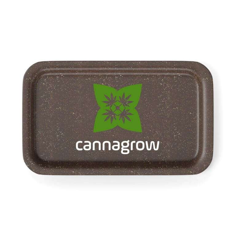 Medium Brown Rolling Tray – Sustainable Cannabis Accessory Medium brown hemp plastic rolling tray with natural speckled texture with custom logo print