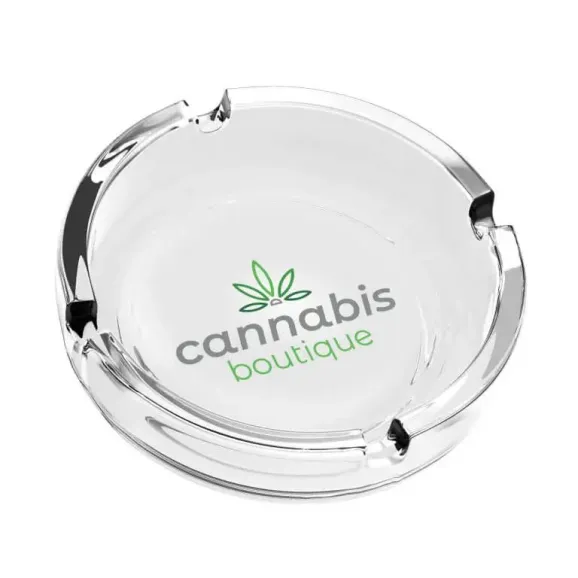 Clear Glass Ashtray With Logo Clear glass ashtray with logo print