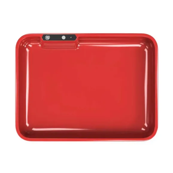Custom LED Glow Rolling Tray – 11" x 8.5" with Multi-Color Lighting Custom 11" x 8.5" LED glow rolling red tray with full-color logo and multi-color lighting for branded smoking accessories