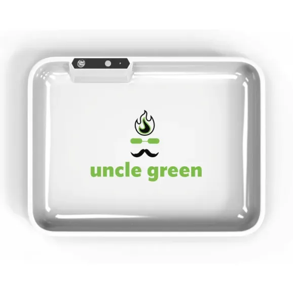 Custom LED Glow Rolling Tray – 11" x 8.5" with Multi-Color Lighting Custom 11" x 8.5" LED glow white rolling tray with full-color logo and multi-color lighting for branded smoking accessories