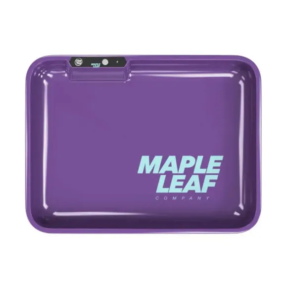 Custom LED Glow Rolling Tray – 11" x 8.5" with Multi-Color Lighting Custom 11" x 8.5" LED glow purple rolling tray with full-color logo and multi-color lighting for branded smoking accessories