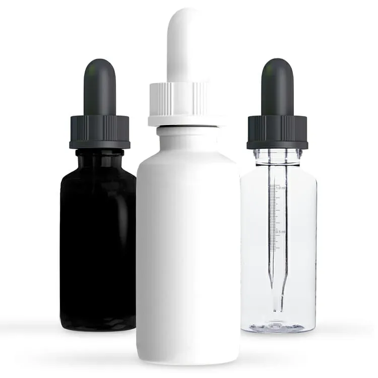 Custom Tincture Bottles Black, Clear and White Customizable black, white and clear tincture bottles full color