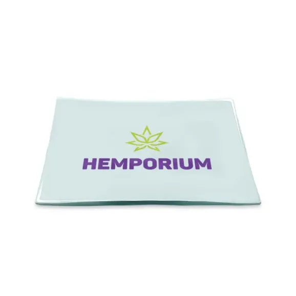 Custom Glass Rolling Tray – Small Shatter Resistant (7.1" x 5.5") Custom 7.1" x 5.5" small glass rolling tray, shatter-resistant with full-color logo printing