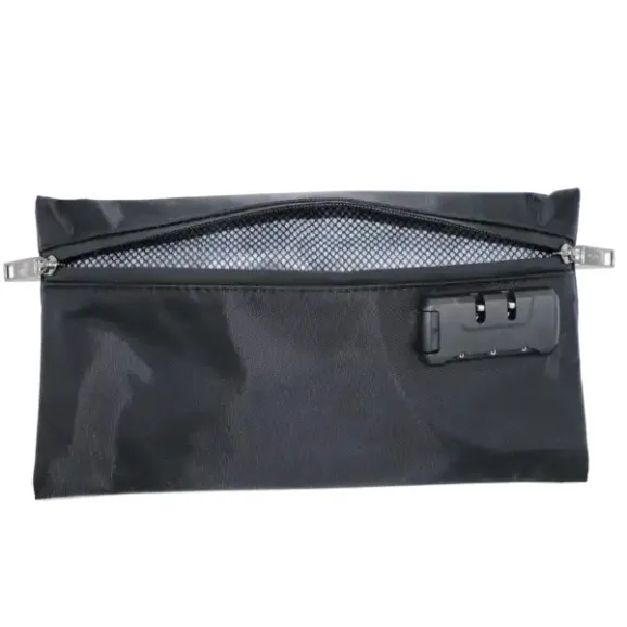 Customizable Smell Proof Zipper Bag with Lock Black smell proof bag with zipper closure and combination lock, ready for branding