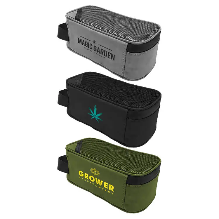 Gray, Black and Green Stash Carrying Case With Combination Logo Full Color smell proof bag with zipper closure and combination lock, gray, black and green, ready for branding