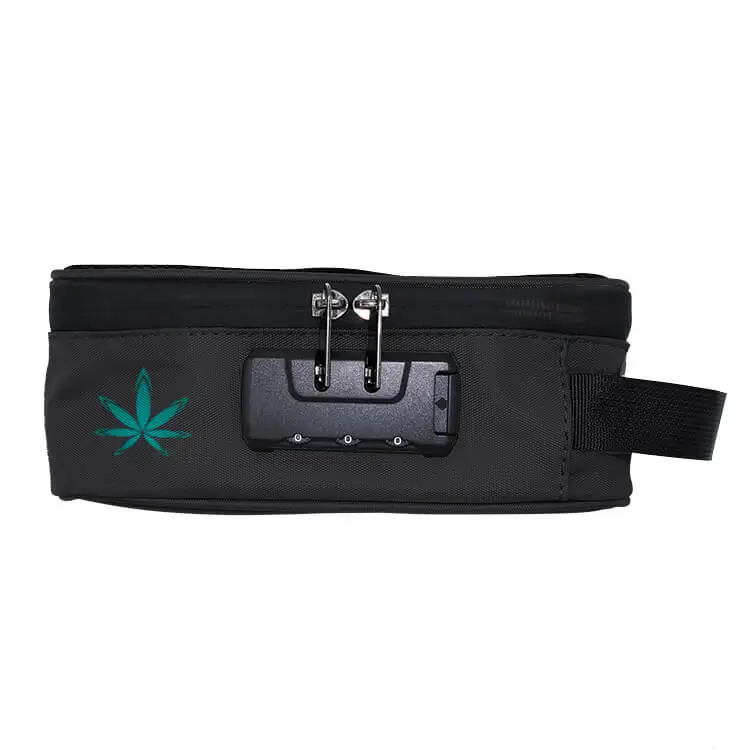 Custom Black Stash Carrying Case With Combination Lock custom smell proof stash case with zipper closure and combination lock, ready for branding