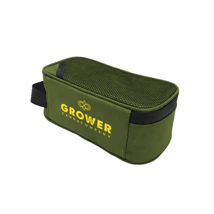 Custom Green Stash Carrying Case With Combination Lock Green smell proof bag with zipper closure and combination lock, ready for branding