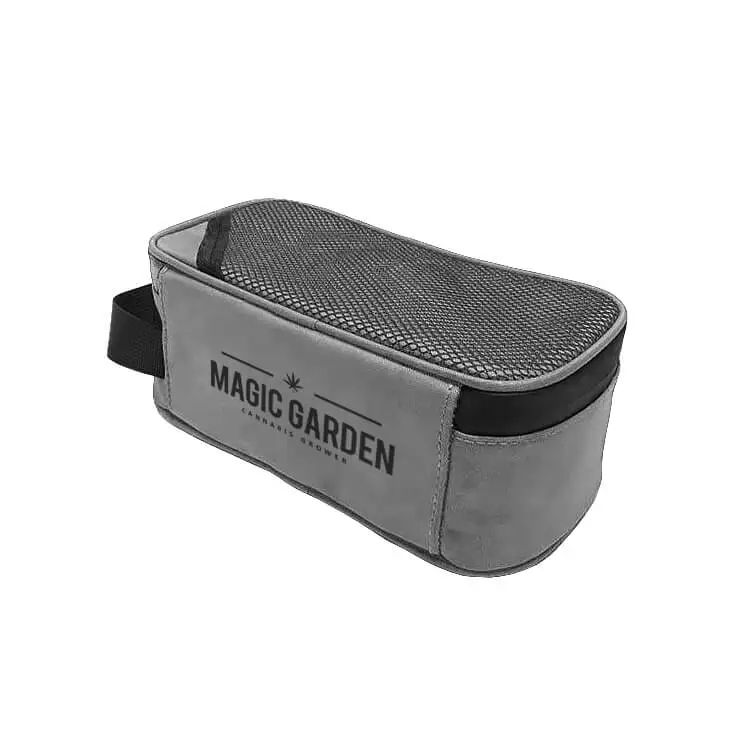 Black Stash Carrying Case With Combination Lock Gray smell proof bag with zipper closure and combination lock, ready for branding