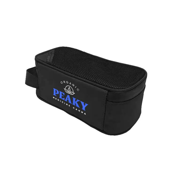 Black Stash Carrying Case With Combination Lock Black smell proof bag with zipper closure and combination lock, ready for branding
