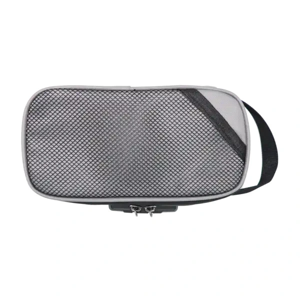 Custom Gray Stash Carrying Case With Combination Lock Custom Gray smell proof bag with zipper closure and combination lock, ready for branding