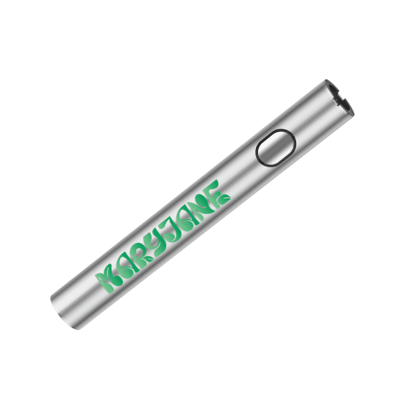 Weed Vape Pen Battery Silver With a Logo Custom silver cannabis vape battery with logo