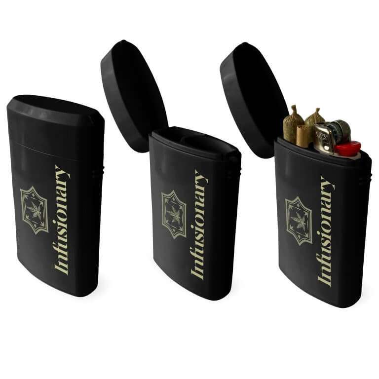 black lighter and cigarette case with logo custom cannabis and lighter case