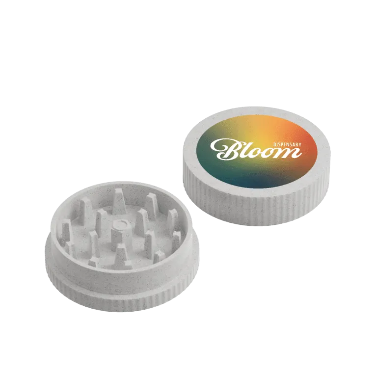 63mm Hemp Grinder – Customizable 2-Piece Cannabis Grinder hemp plastic grinder with a full color logo