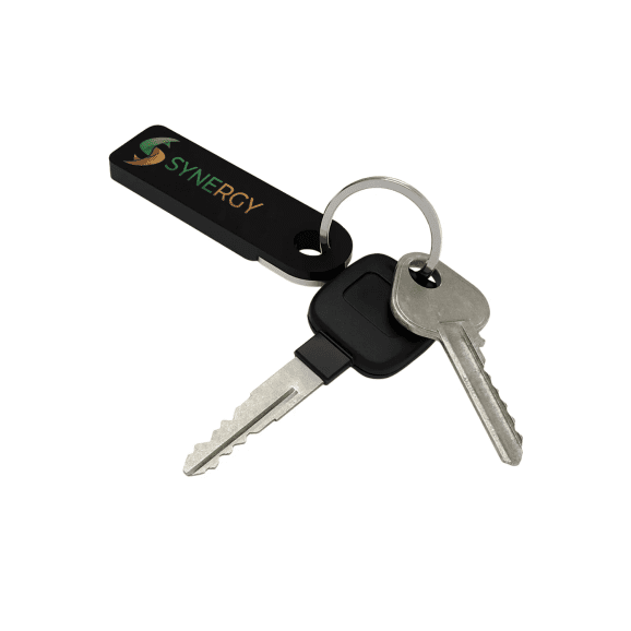 dab-key-black-synergy-with-keys custom black dab tool keychain with a full color logo print