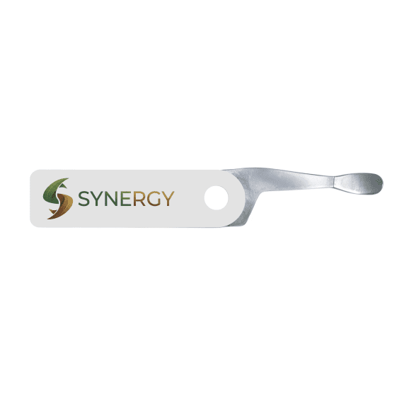 dab-key-white-synergy custom white dab tool keychain with a full color logo print